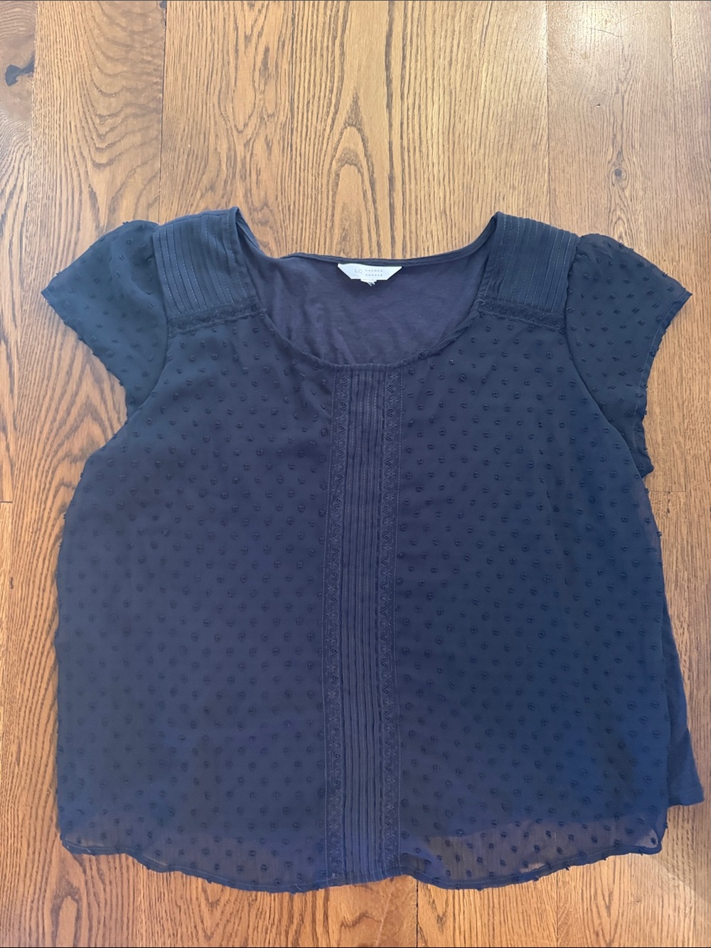 LC Lauren Conrad Navy Dot-Textured Short Sleeve Blouse